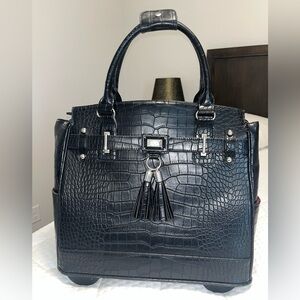 Elegant Black Crocodile-Embossed Handbag